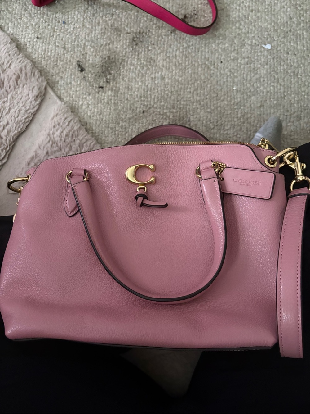 COACH Pink Pebbled Leather Satchel with Gold Hardware